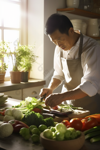 男人<strong>厨房</strong>切菜做饭烹饪菜肴家务