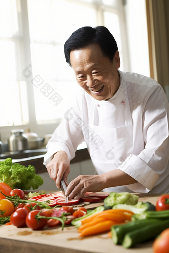 男人<strong>厨房</strong>切菜做饭烹饪制作蔬菜