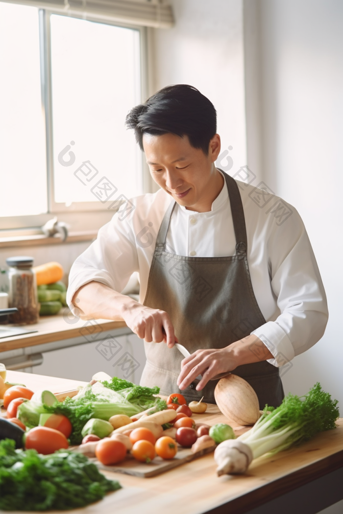 男人厨房切菜做饭烹饪图片-包图网