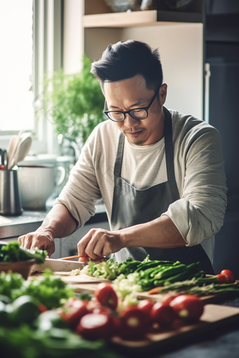 男人厨房切菜做饭<strong>烹饪</strong>家务高清摄影