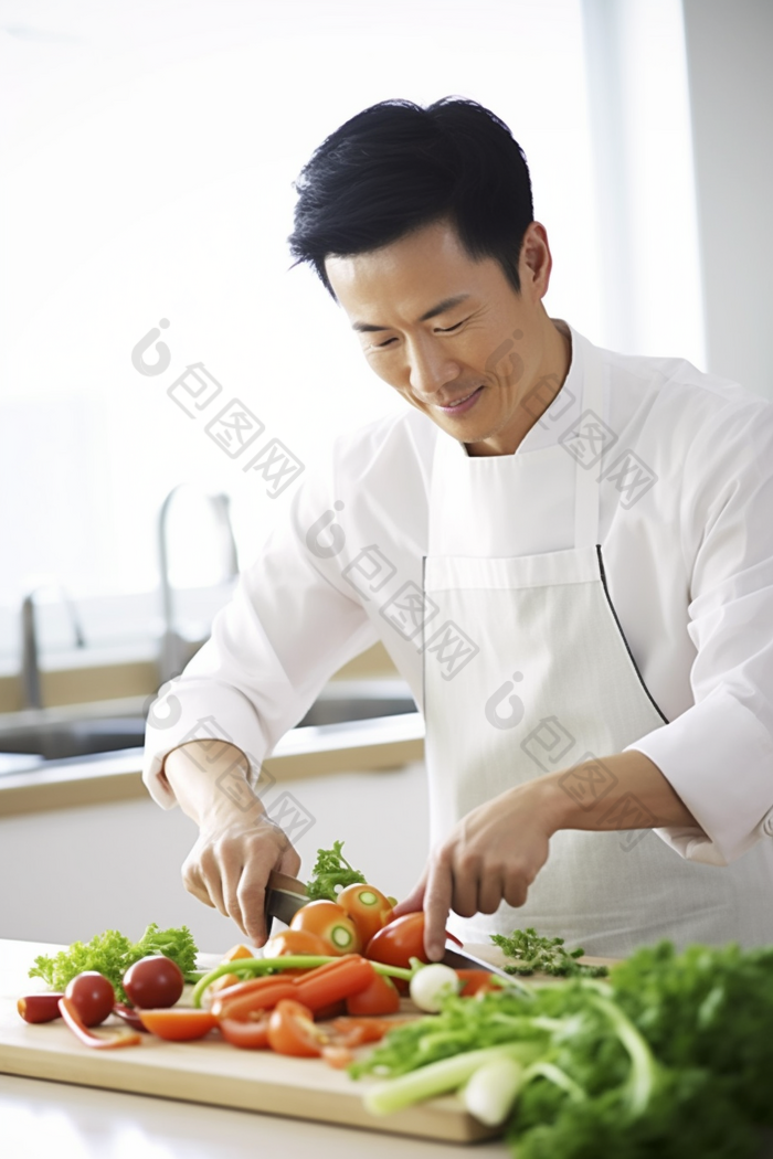 男人厨房切菜做饭烹饪家务蔬菜