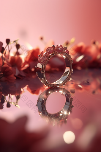 花丛中的精致戒指浅玫瑰色商业摄影
