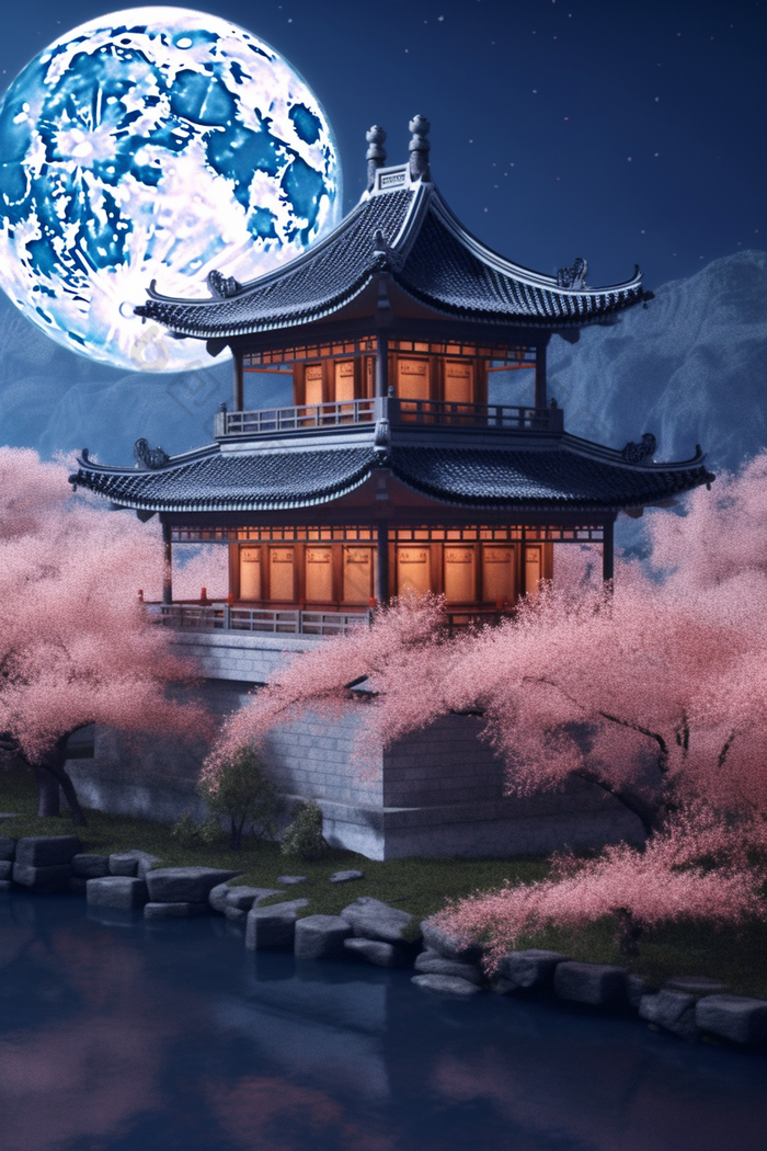 中国古风月下楼宇桂林月光高清图片下载包图网