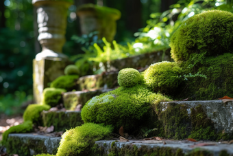 台阶上的青苔植物<strong>微生物</strong>树木