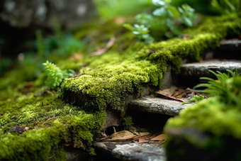 <strong>台阶上</strong>的青苔植物灌木树木