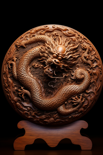国潮国风胡桃木雕刻中国龙手工艺品浮雕