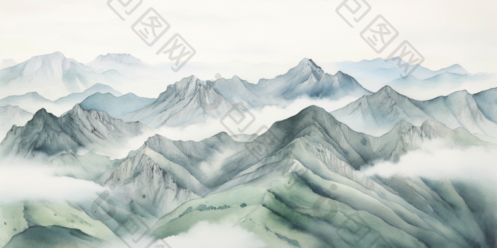 山峰叠峦群山云雾插画原画行业高清图片下载-包图网