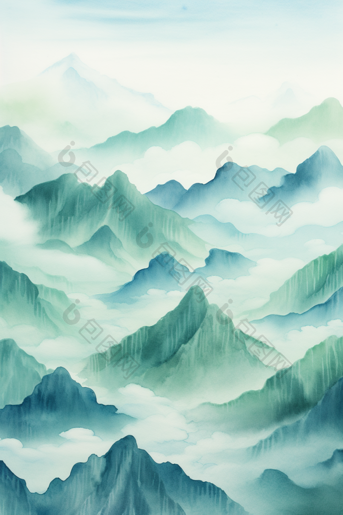 山峰叠峦群山云雾插画原画行业空间高清图片下载-包图网
