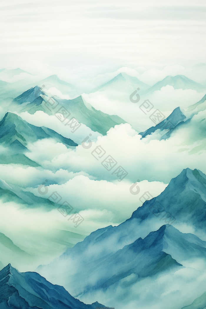 山峰叠峦群山云雾插画原画行业空间高清图片下载-包图网
