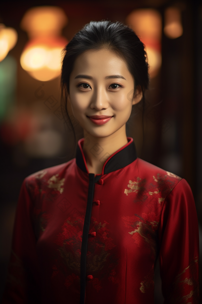穿着旗袍的温柔中国女孩戏剧服饰文化