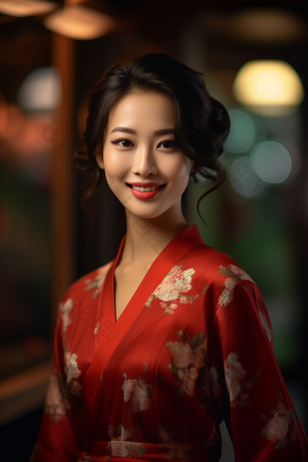 穿着旗袍的温柔中国女孩戏剧服饰传统服饰