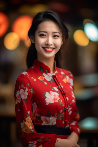 穿着旗袍的温柔中国女孩戏剧服饰<strong>人物</strong>