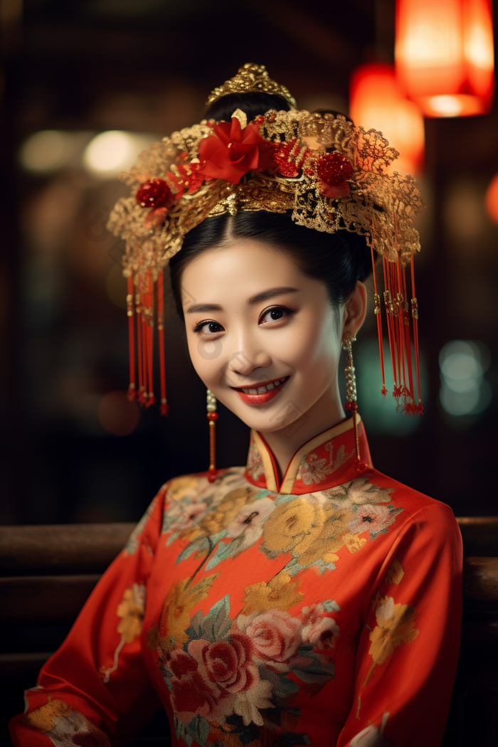 穿着旗袍戏服的女孩国潮国风中国人华流
