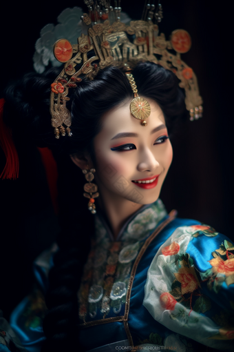 穿着旗袍戏服的女孩国潮国风中国人肖像照
