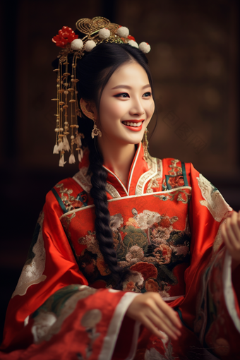 穿着旗袍戏服的女孩国潮国风中国人戏剧