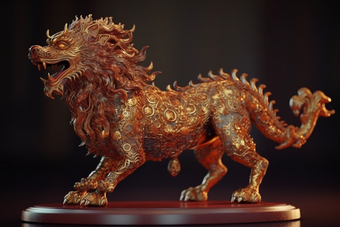 国潮国风中国麒麟C4D细节神兽3D渲染
