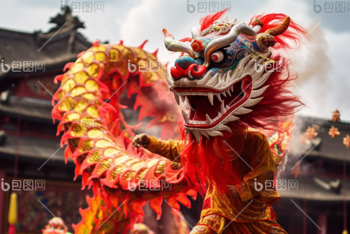 国潮国风舞龙舞狮民俗传统图片-包图网