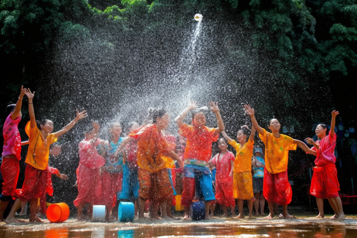 少数民族傣族泼水节洒水氛围
