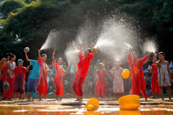 少数民族傣族泼水节洒水节日