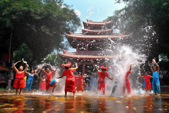 少数民族傣族泼水节节日氛围