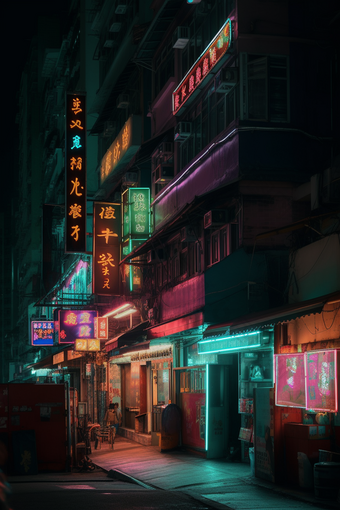 超现实街道霓虹灯光夜景摄影光影景色