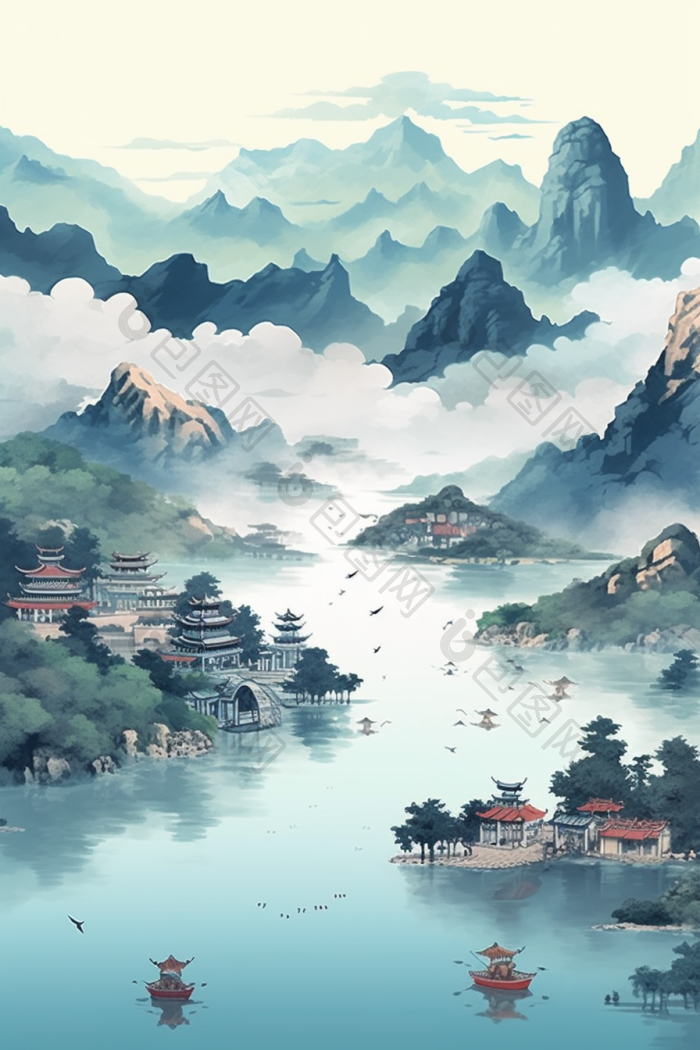 云山雾绕群山云雾插画行业图丛高清图片下载-包图网
