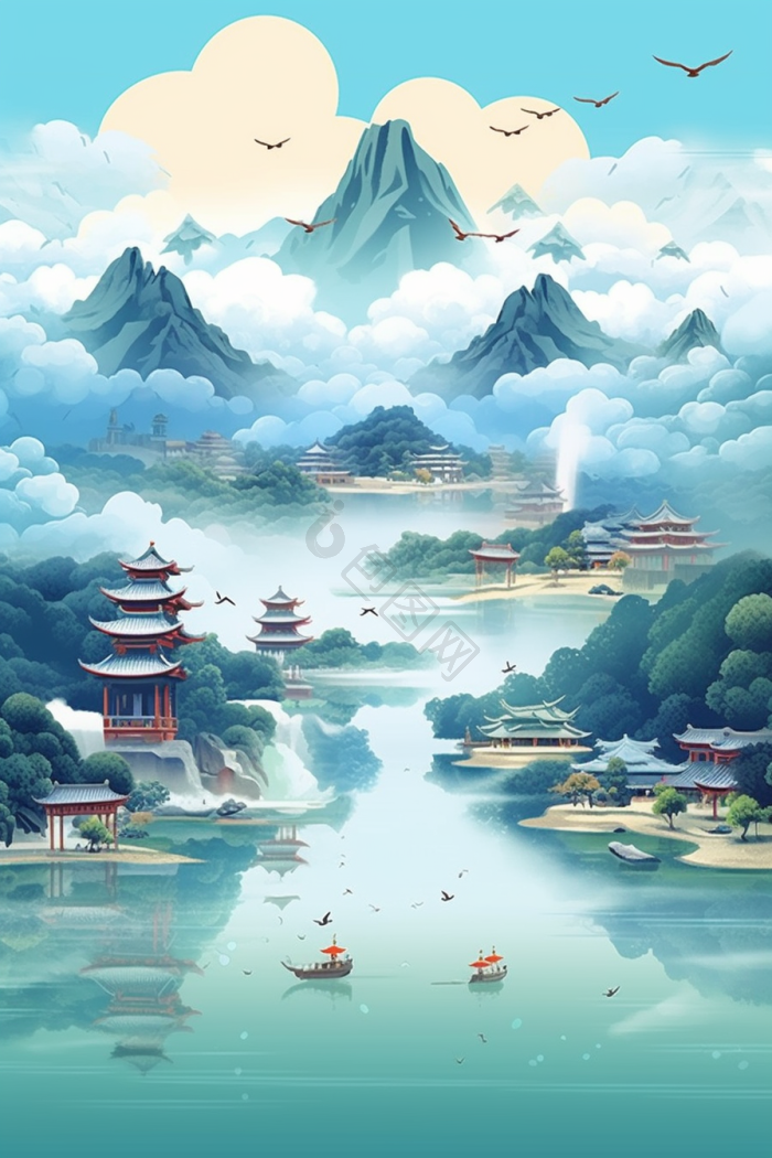 云雾插画-云雾插画图片-包图网