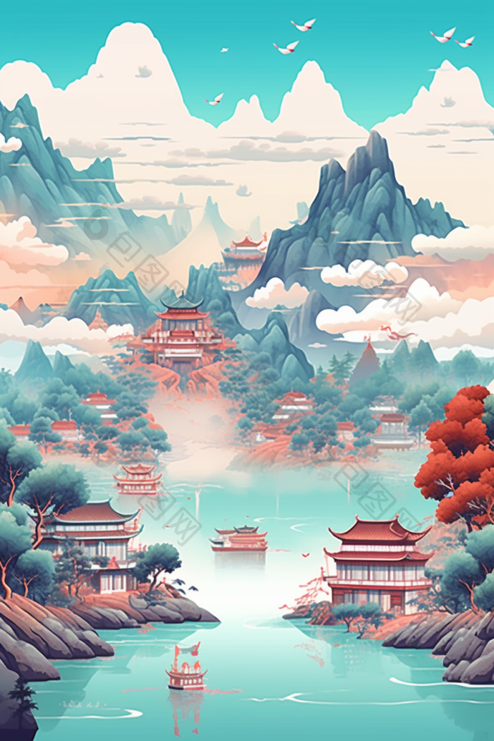 云山雾绕群山云雾插画行业图天高清图片下载-包图网