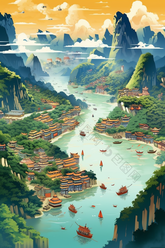 云山雾绕群山云雾插画行业图中高清图片下载-包图网