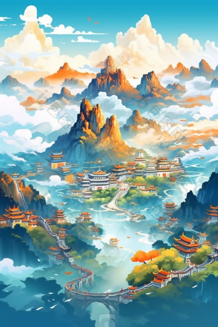 云山雾绕群山云雾插画行业图丛高清图片下载-包图网