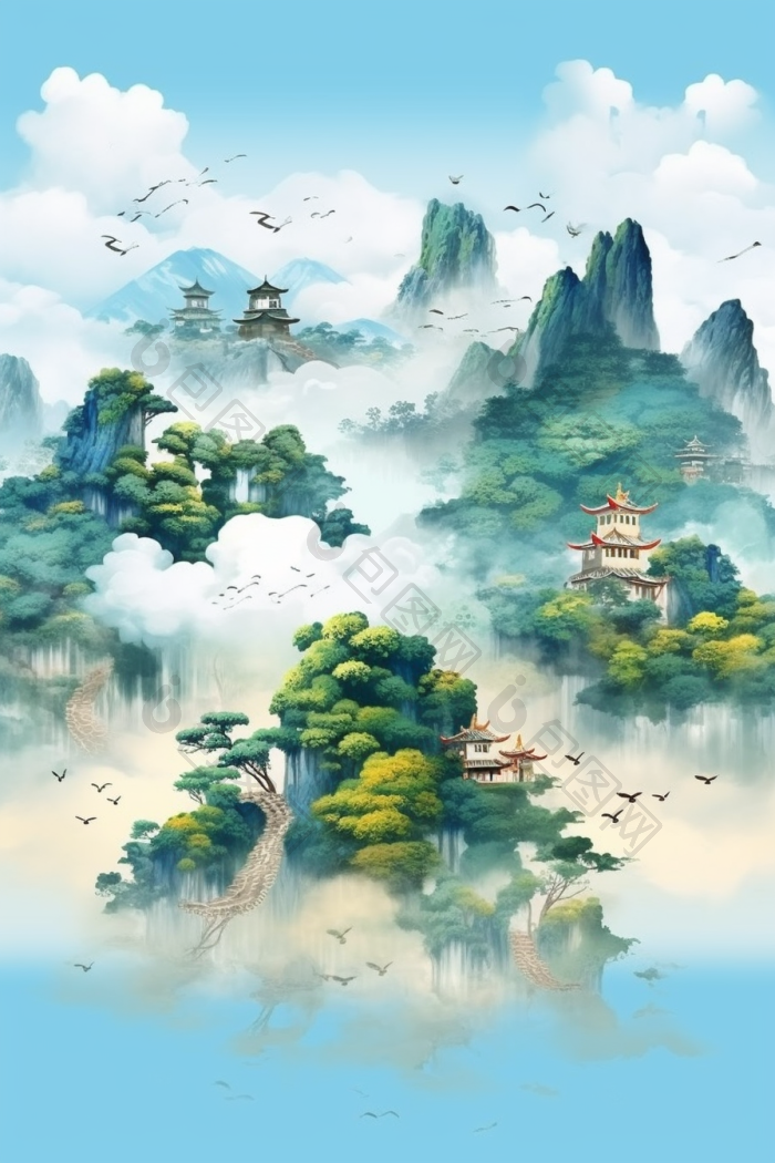 云山雾绕群山云雾插画行业图中高清图片下载-包图网