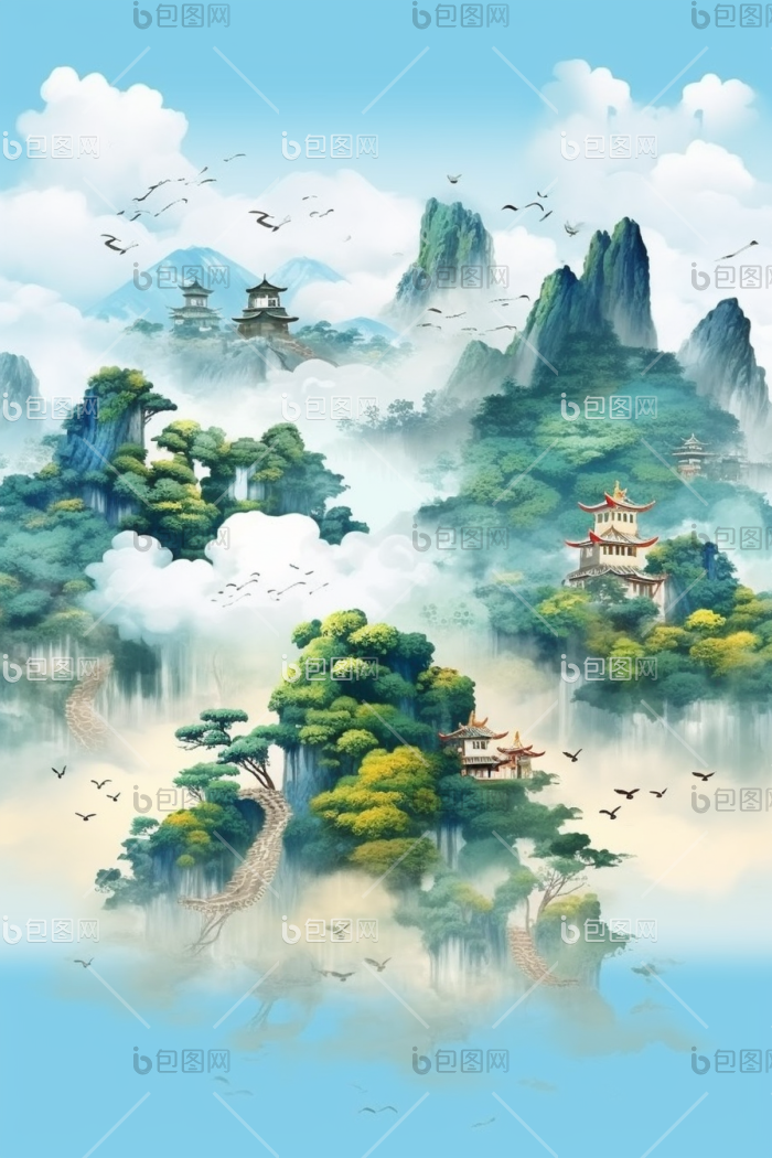 云山雾绕群山云雾插画行业图中高清图片下载-包图网
