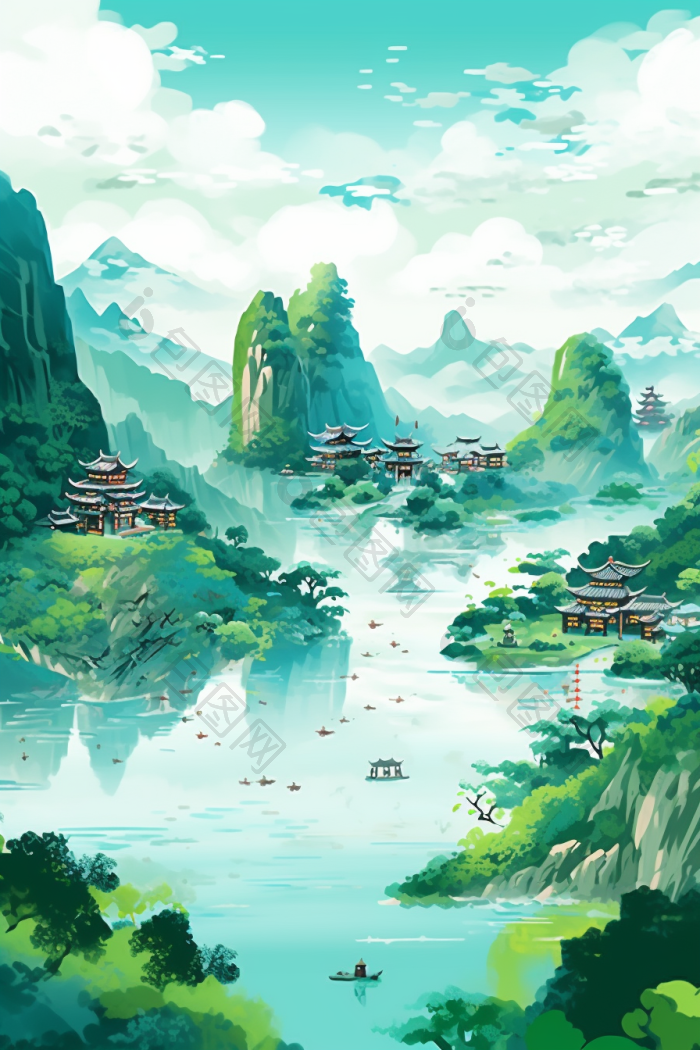 云山雾绕群山云雾插画行业图国高清图片下载-包图网