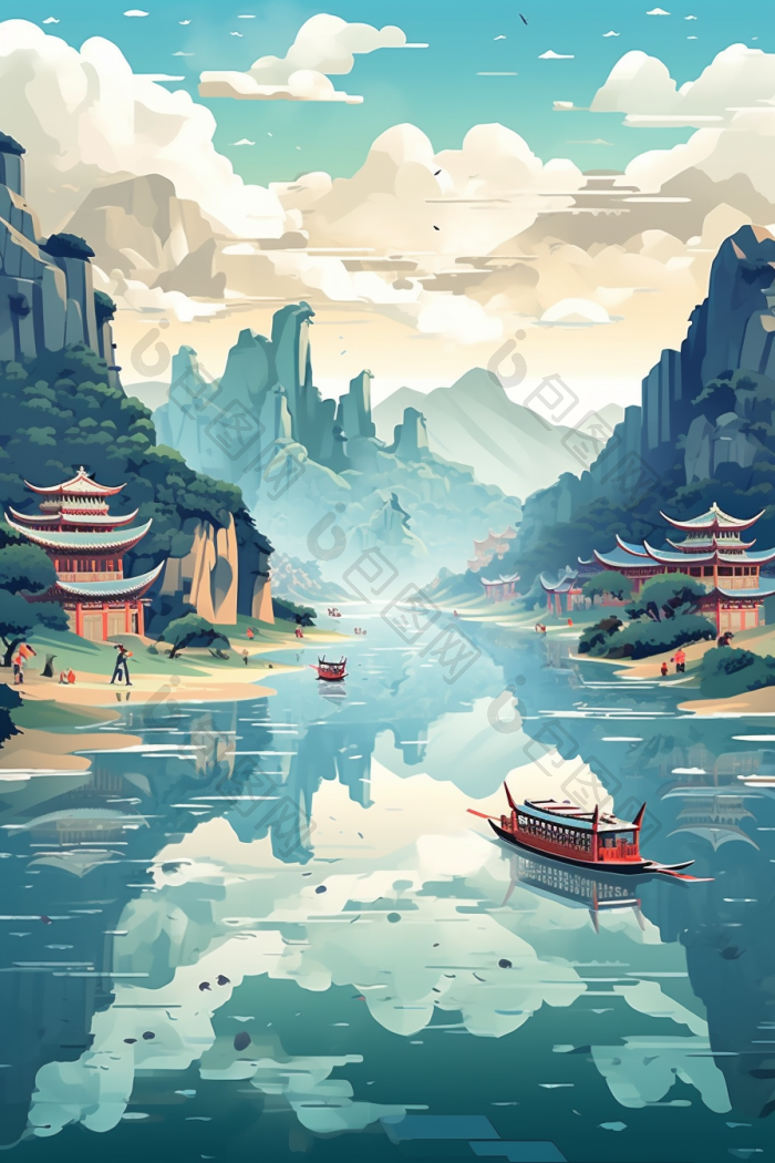 云山雾绕群山云雾插画行业图高清图片下载-包图网