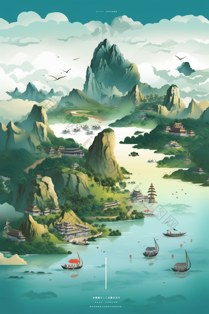 云山雾绕群山云雾插画行业图高清图片下载-包图网