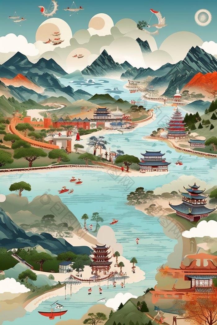 云山雾绕群山云雾插画行业图国高清图片下载-包图网