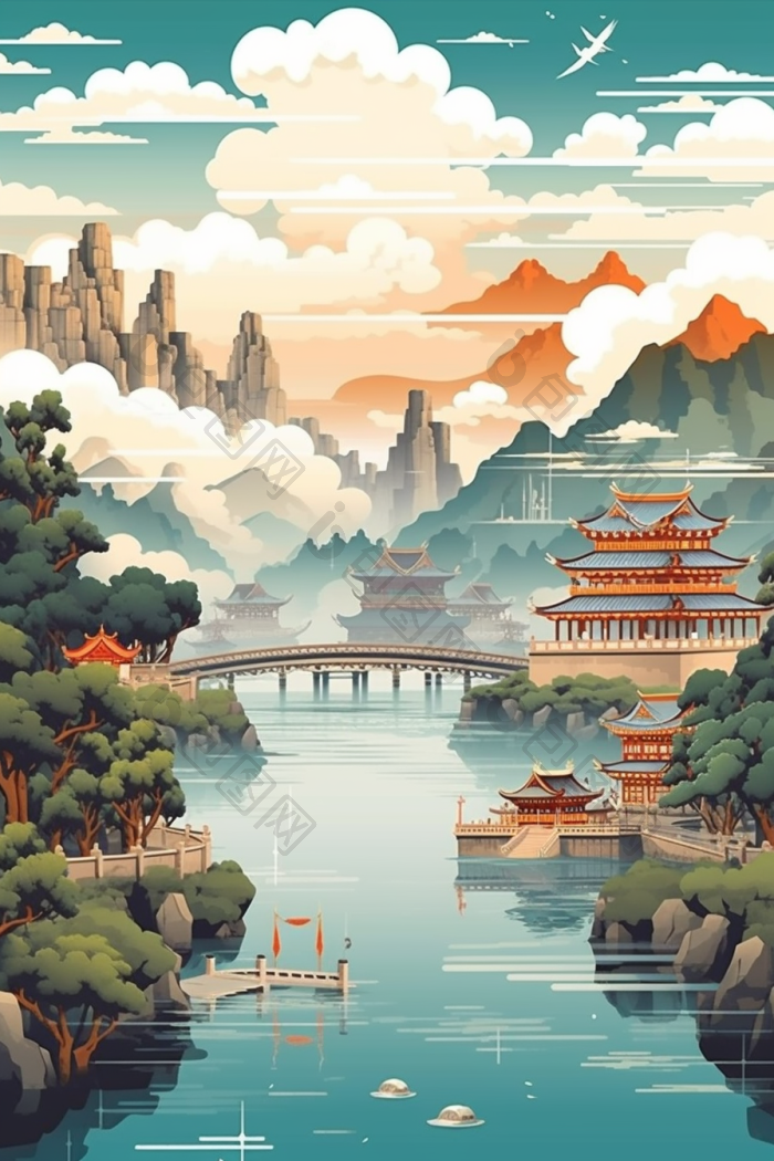 云山雾绕群山云雾插画行业图国高清图片下载-包图网