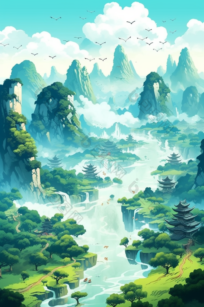 云山雾绕群山云雾插画行业图国高清图片下载-包图网