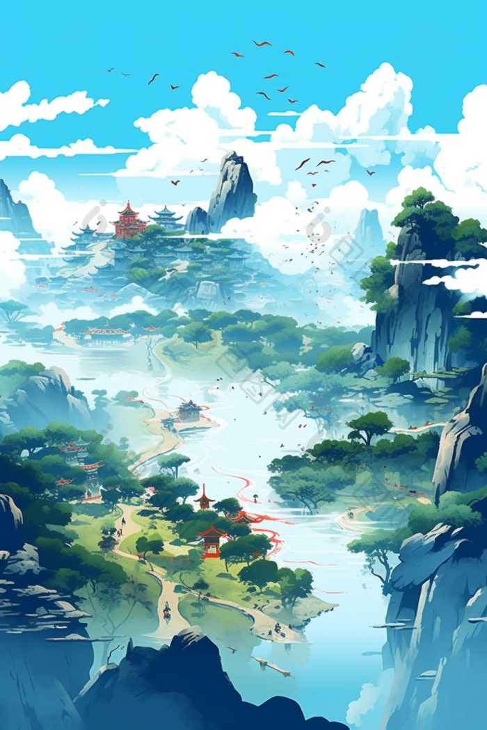 云山雾绕群山云雾插画行业图高清图片下载-包图网