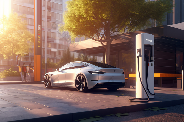 正在充电的新能源汽车科技感环保