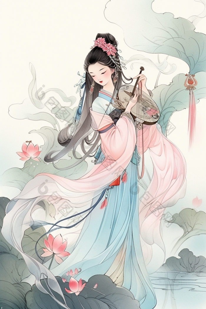中国古代美女水墨风插画国风高清图片下载-包图网