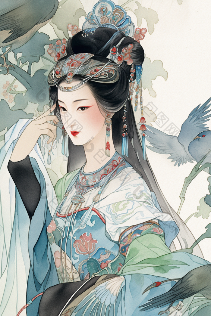 中国古代美女水墨风插画国风舞女水墨画高清图片下载-包图网