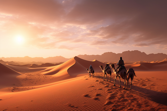沙漠里的骆驼纵队旅行沙子