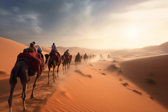 沙漠里的骆驼纵队<strong>骑行</strong>沙砾