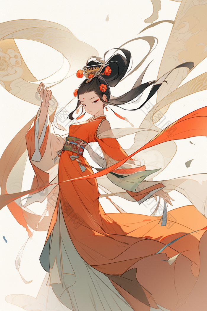 中国敦煌舞女跳舞插画国风高清图片下载-包图网