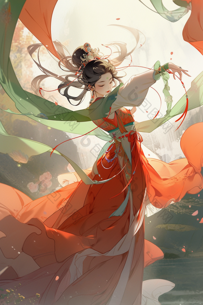 中国敦煌舞女跳舞插画国风高清图片下载-包图网