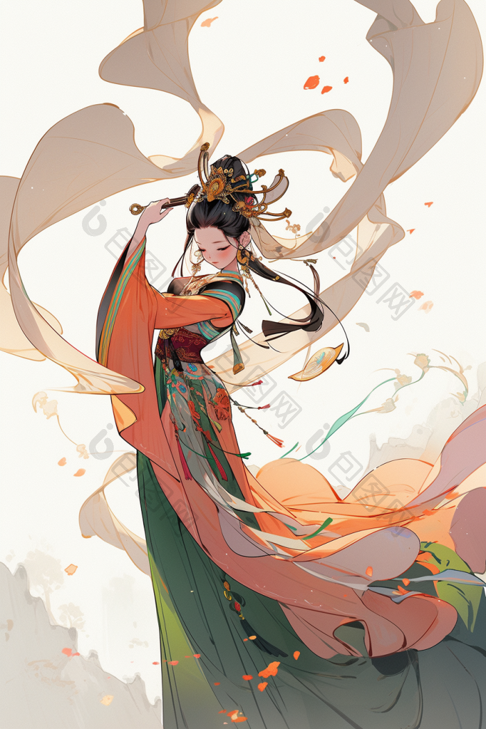 中国敦煌舞女跳舞插画国风高清图片下载-包图网