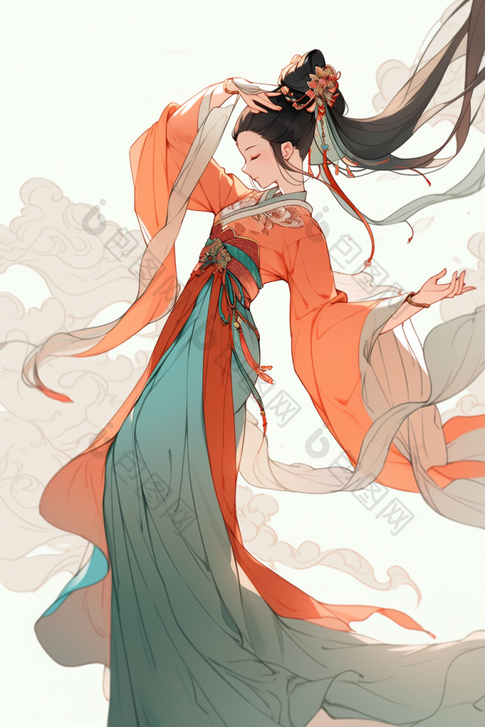 中国敦煌舞女跳舞插画国风高清图片下载-包图网
