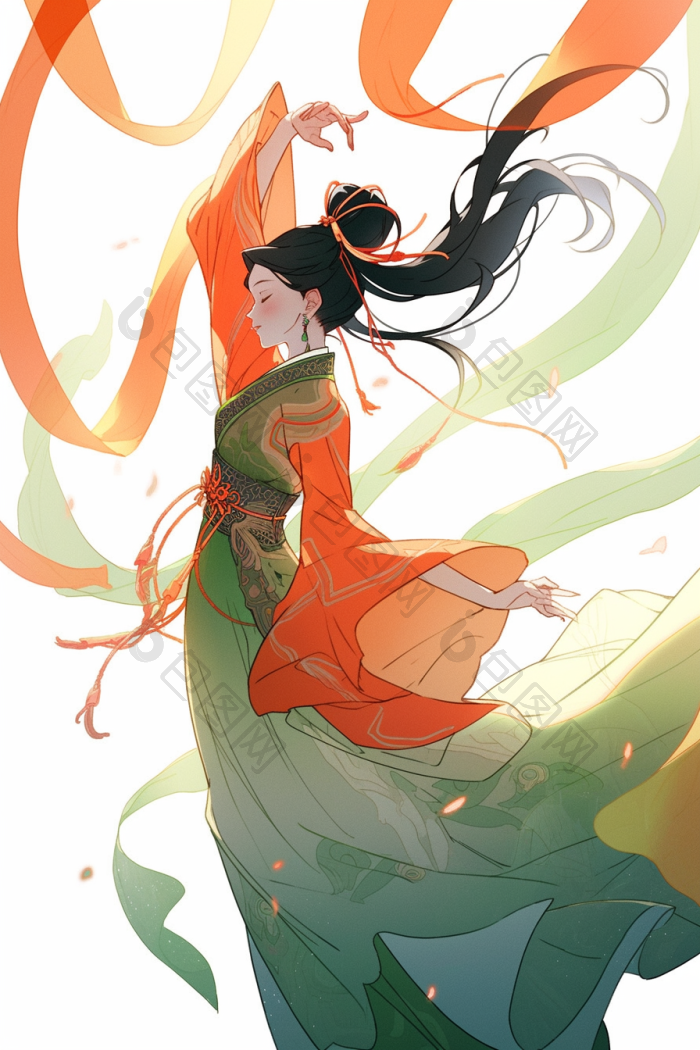 中国敦煌舞女跳舞插画国风美女国风高清图片下载-包图网