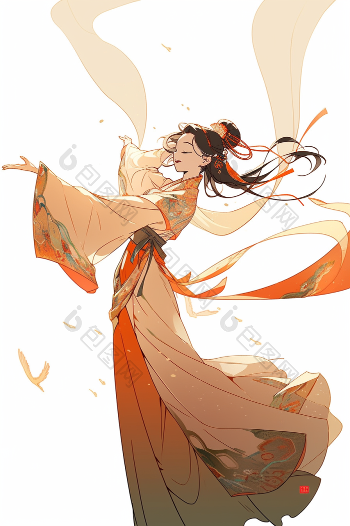 中国敦煌舞女跳舞插画国风高清图片下载-包图网